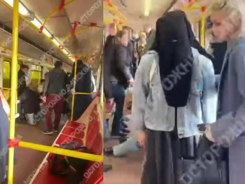 Wanita Rusia Buka Paksa Niqab Muslimah di Metro, Suaminya Berikan Perlawanan